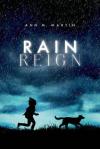 rain reign girl running behind dog dark rain clouds