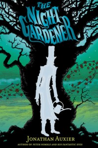 Old tree The night gardener man in top hat with watering can