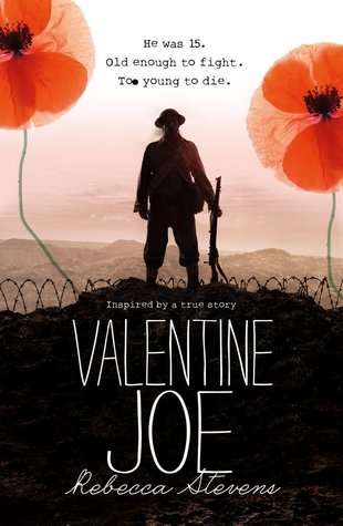 Valentine Joe soldier holding rifle in field two poppies on sides