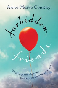 Forbidden friends red balloon floating into sky clouds below