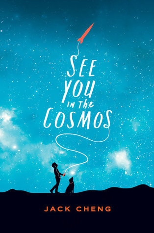 See you in the cosmos Jack Cheng title in sky red rocket taking off from s in see boy holding cable from bottom of last s in cosmos with dog in silhouette