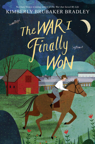 The war I finally won girl riding a horse in nighttime in field red barn by fence spotlight on her planes in background