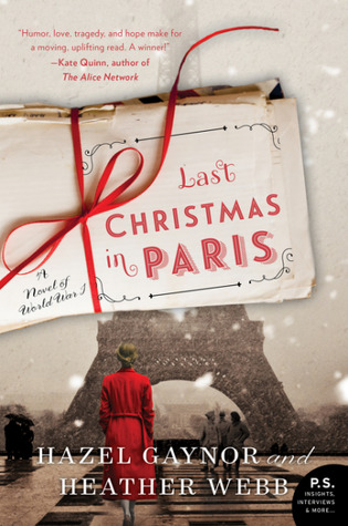 cover image of woman in red coat looking towards Eiffel Tower in Paris. stack of letters tied in red ribbon across middle of tower. red letters across them read Last Christmas in Paris.