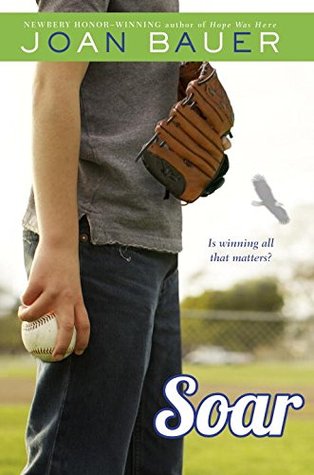 cover image of boy preparing to play baseball holding ball and glove. background faded. white letters at bottom read Soar.