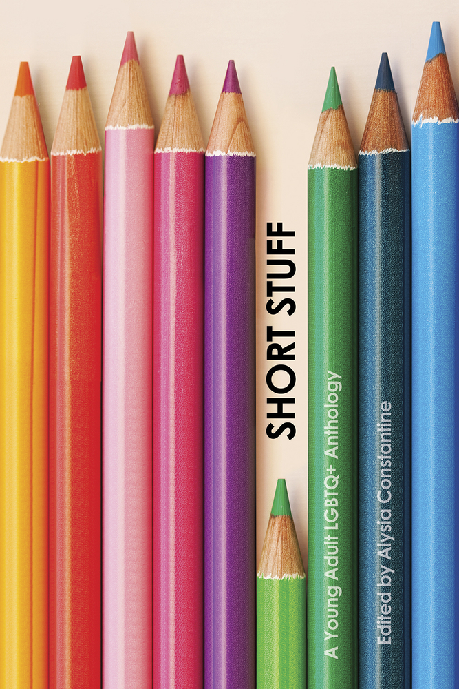 cover image of rainbow coloured colouring pencils. tiny green one in middle. Short Stuff above it in middle.