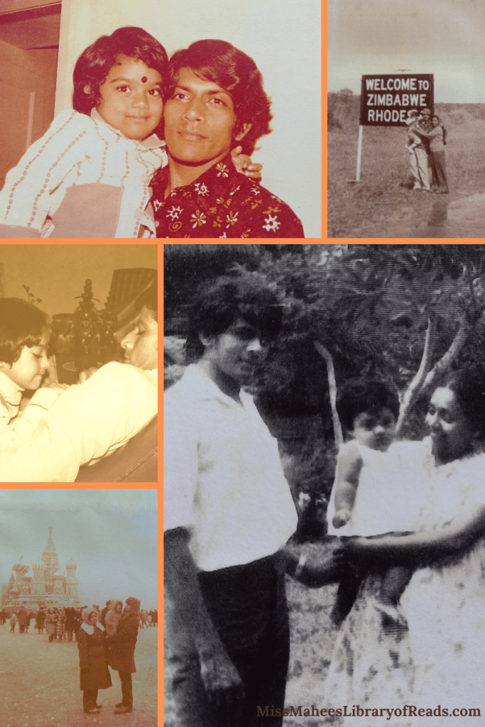 five-grid collage. top left image of man with small girl in arms smiling at camera. white wall behind them. top right image of family huddled against black and white sign reading 'Welcome to Zimbabwe Rhode...' image is sepia toned. bottom right large image of black and white photograph of woman holding baby and man standing beside her. bottom left image of family in winter coats standing in front of Red Square in Moscow. left middle image of man with girl on chair. both small images sepia toned.